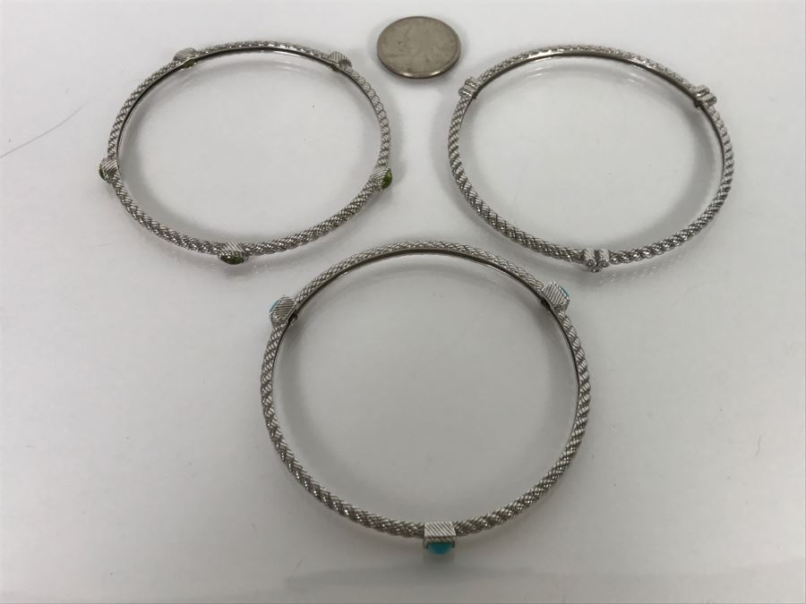 Set Of (3) Judith Ripka Sterling Silver Bracelets 46g TW