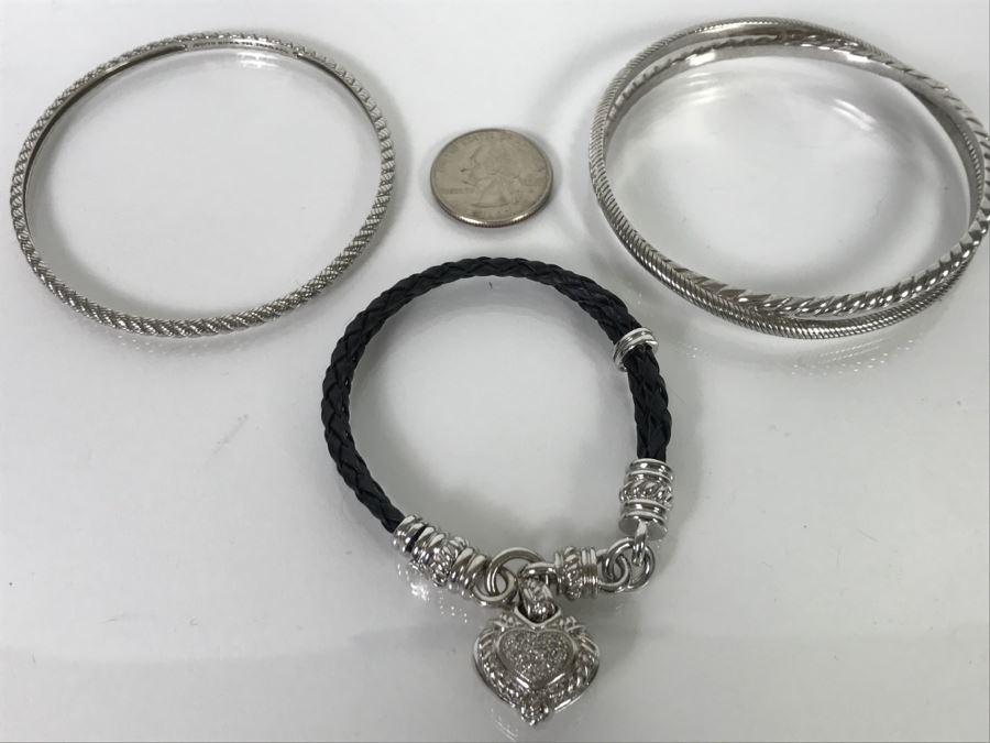 Set Of (3) Judith Ripka Sterling Silver Bracelets 75.4g TW