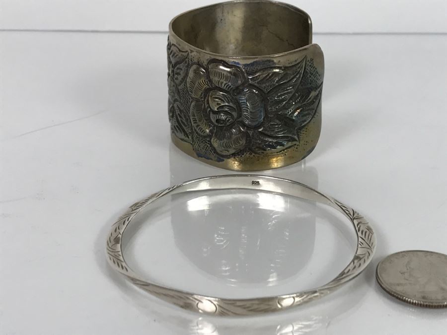 Pair Of Sterling Silver Bracelets 87.2g TW [Photo 11]