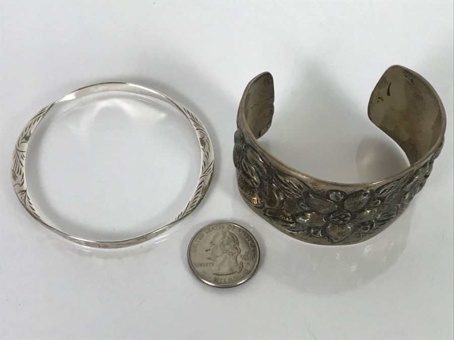 Pair Of Sterling Silver Bracelets 87.2g TW [Photo 4]