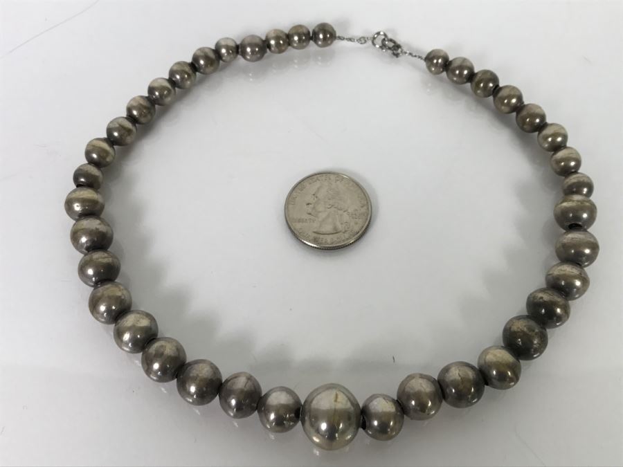 Sterling Silver Graduated Bead Choker Necklace 26.3g [Photo 5]
