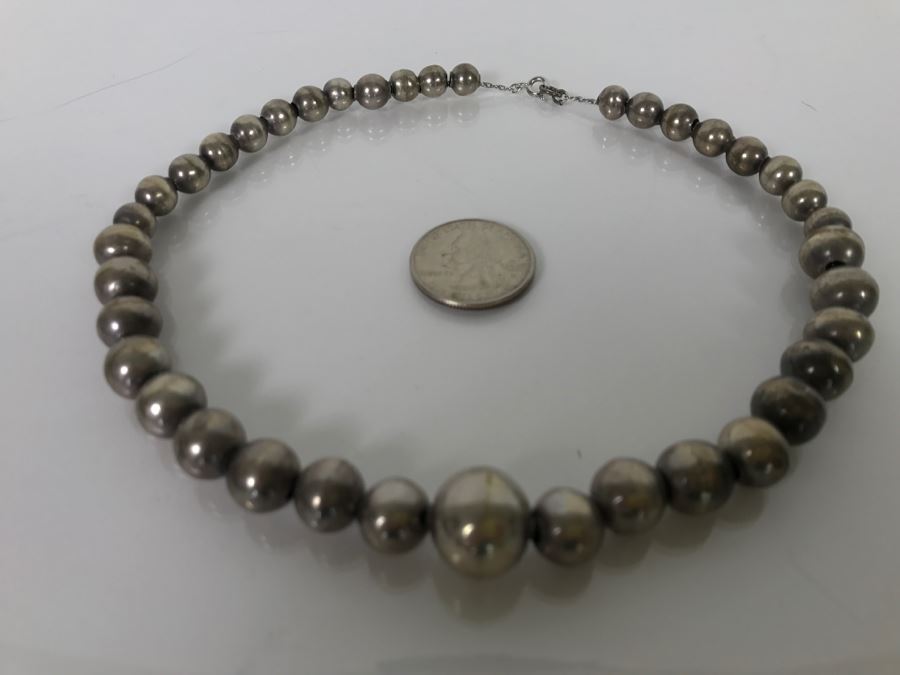 Sterling Silver Graduated Bead Choker Necklace 26.3g [Photo 3]