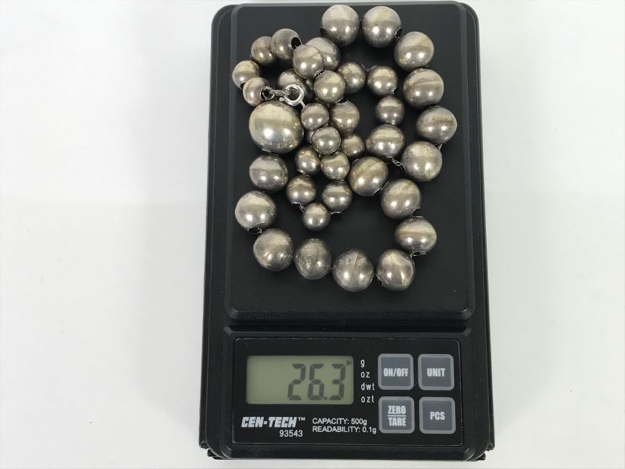 Sterling Silver Graduated Bead Choker Necklace 26.3g [Photo 8]