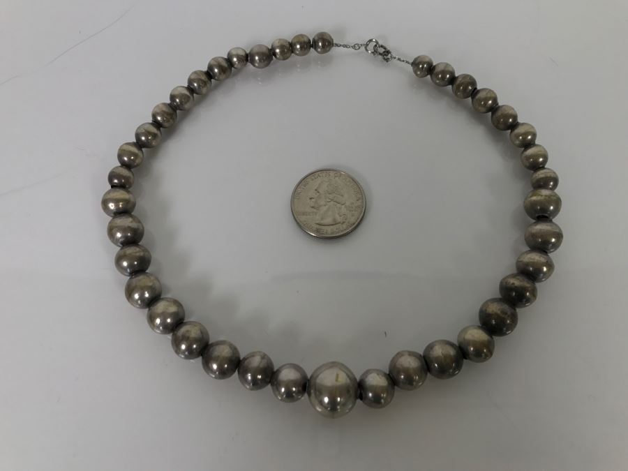 Sterling Silver Graduated Bead Choker Necklace 26.3g