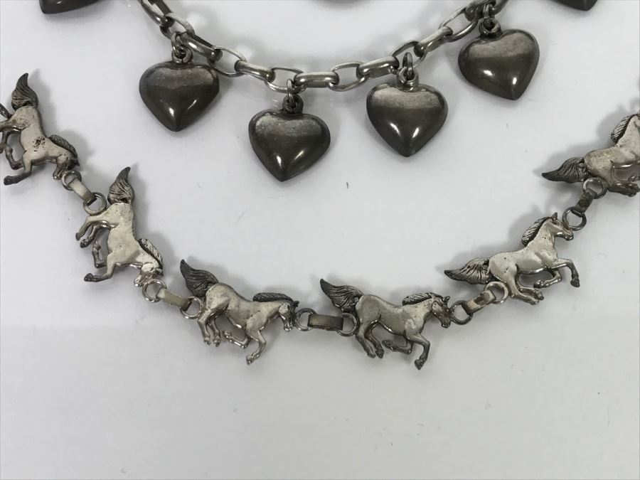 Pair Of Sterling Silver Charm Bracelets One With Hearts, One With Horses 64.7g [Photo 2]