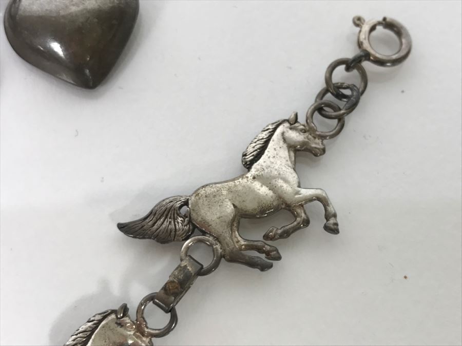 Pair Of Sterling Silver Charm Bracelets One With Hearts, One With Horses 64.7g [Photo 4]