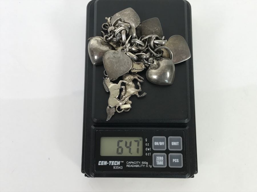 Pair Of Sterling Silver Charm Bracelets One With Hearts, One With Horses 64.7g [Photo 9]