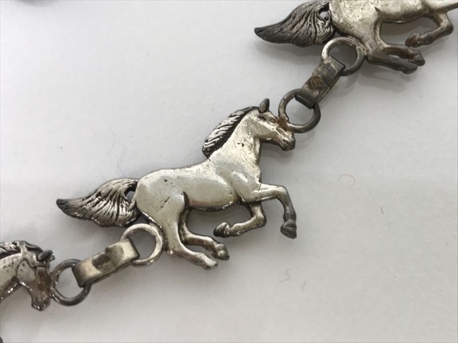 Pair Of Sterling Silver Charm Bracelets One With Hearts, One With Horses 64.7g [Photo 3]