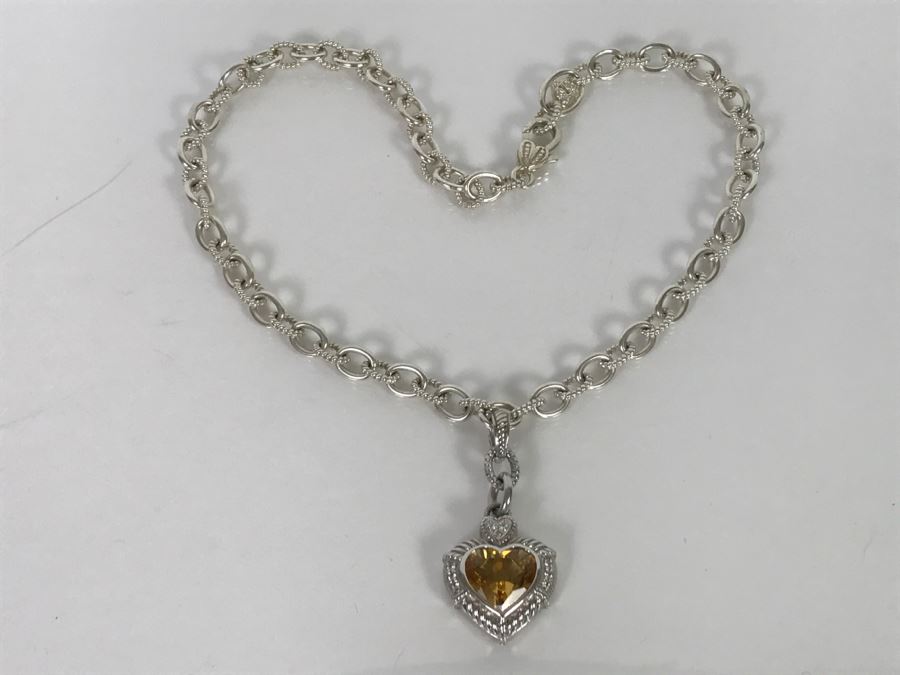 Judith Ripka Sterling Silver Chunky Necklace With Pendant 58.3g [Photo 4]