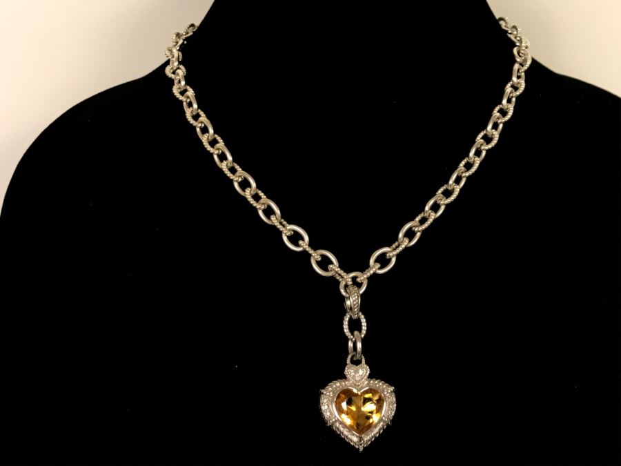 Judith Ripka Sterling Silver Chunky Necklace With Pendant 58.3g [Photo 3]