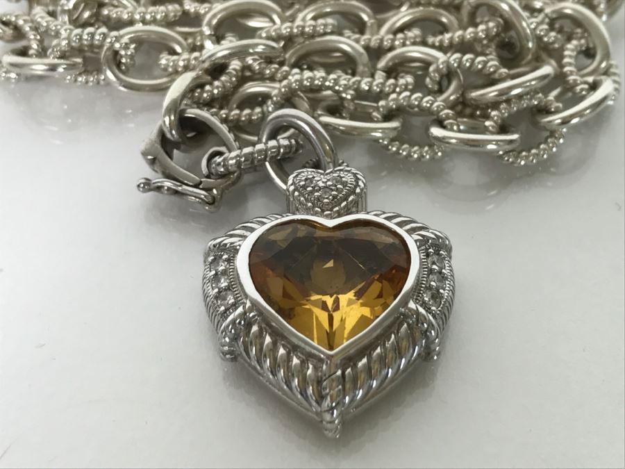 Judith Ripka Sterling Silver Chunky Necklace With Pendant 58.3g [Photo 9]