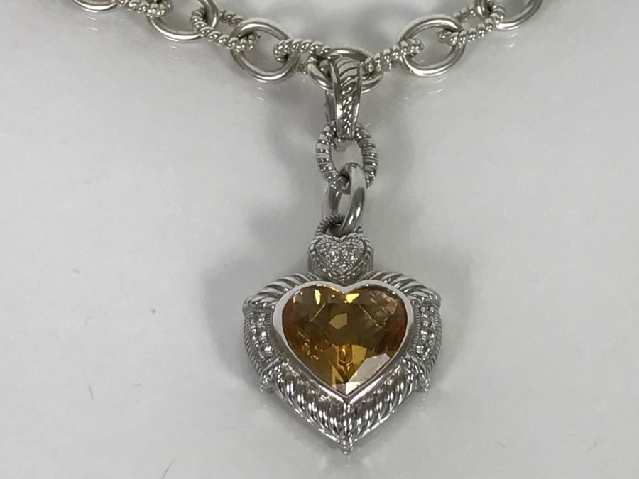 Judith Ripka Sterling Silver Chunky Necklace With Pendant 58.3g [Photo 5]