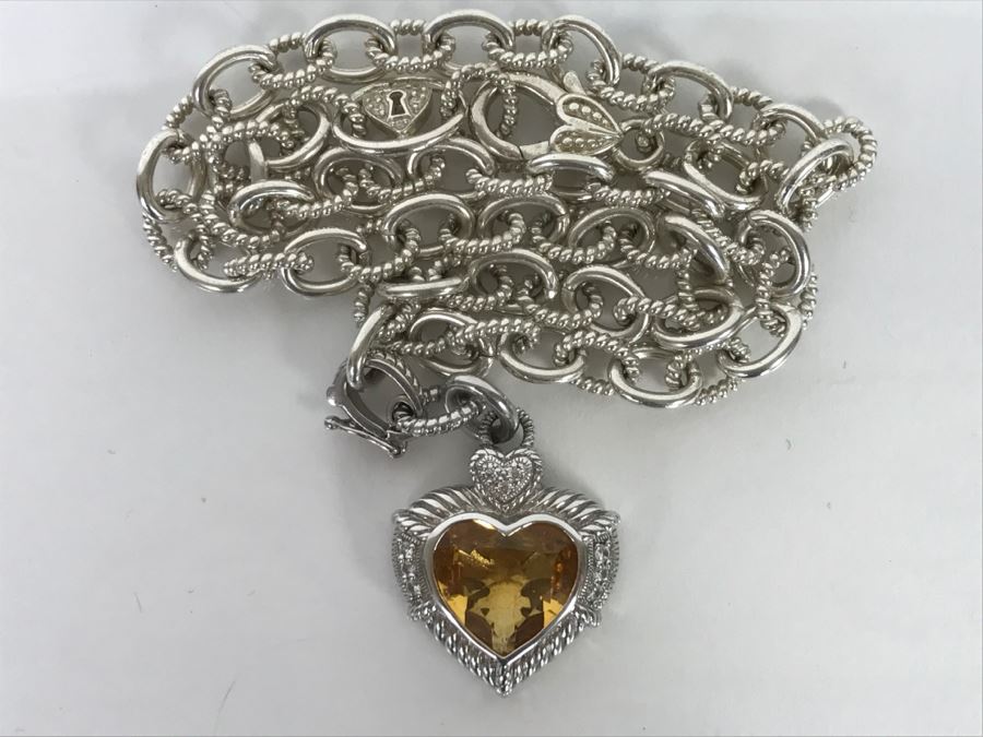 Judith Ripka Sterling Silver Chunky Necklace With Pendant 58.3g [Photo 2]