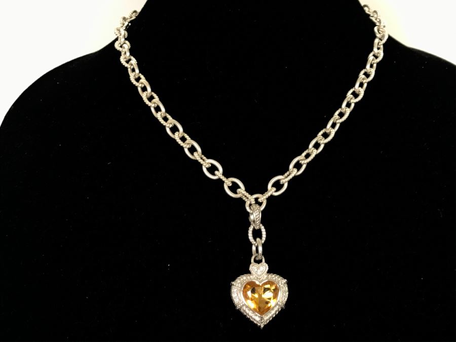 Judith Ripka Sterling Silver Chunky Necklace With Pendant 58.3g [Photo 1]