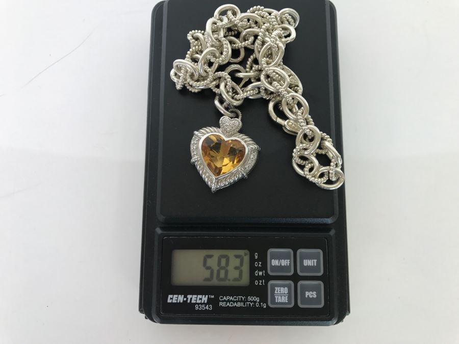 Judith Ripka Sterling Silver Chunky Necklace With Pendant 58.3g [Photo 11]