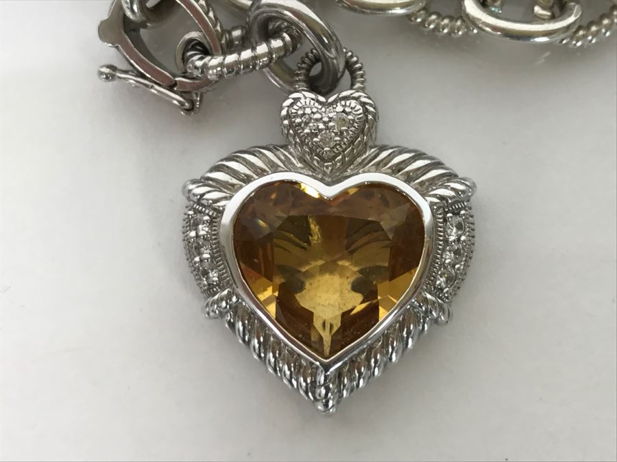 Judith Ripka Sterling Silver Chunky Necklace With Pendant 58.3g [Photo 8]