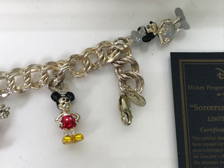 Disney Limited Edition Sterling Silver Mickey Mouse Progression Charm Bracelet 'Sorcerer's Apprentice' 46.9g With Cert And Case [Photo 5]
