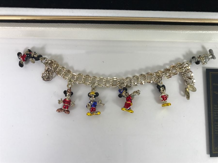 Disney Limited Edition Sterling Silver Mickey Mouse Progression Charm Bracelet 'Sorcerer's Apprentice' 46.9g With Cert And Case [Photo 1]