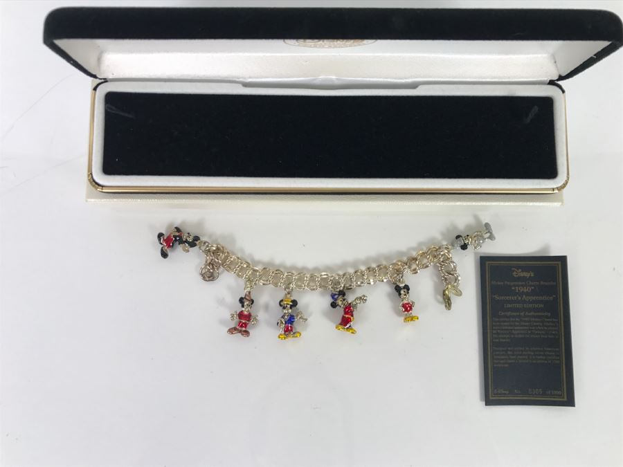 Disney Limited Edition Sterling Silver Mickey Mouse Progression Charm Bracelet 'Sorcerer's Apprentice' 46.9g With Cert And Case [Photo 2]