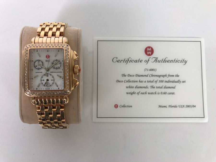 MICHELE Luxury Diamond DECO Chronograph Ladies Watch 71-6000 108