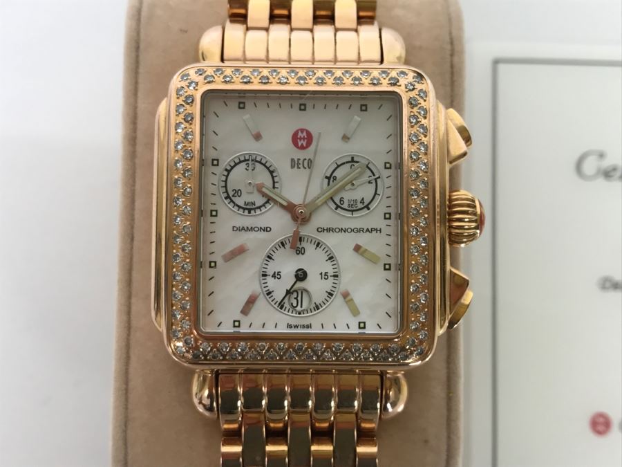 MICHELE Luxury Diamond DECO Chronograph Ladies Watch 71-6000 108 Individually Set White Diamonds 0.6 Carot TW Retails $1,495
