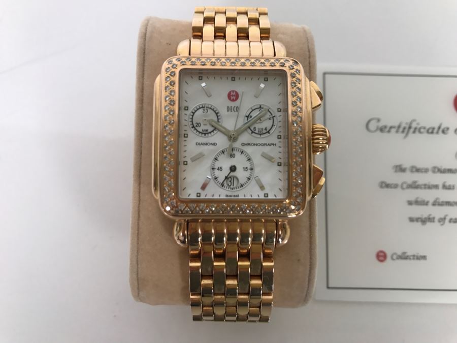 MICHELE Luxury Diamond DECO Chronograph Ladies Watch 71-6000 108 Individually Set White Diamonds 0.6 Carot TW Retails $1,495 [Photo 3]