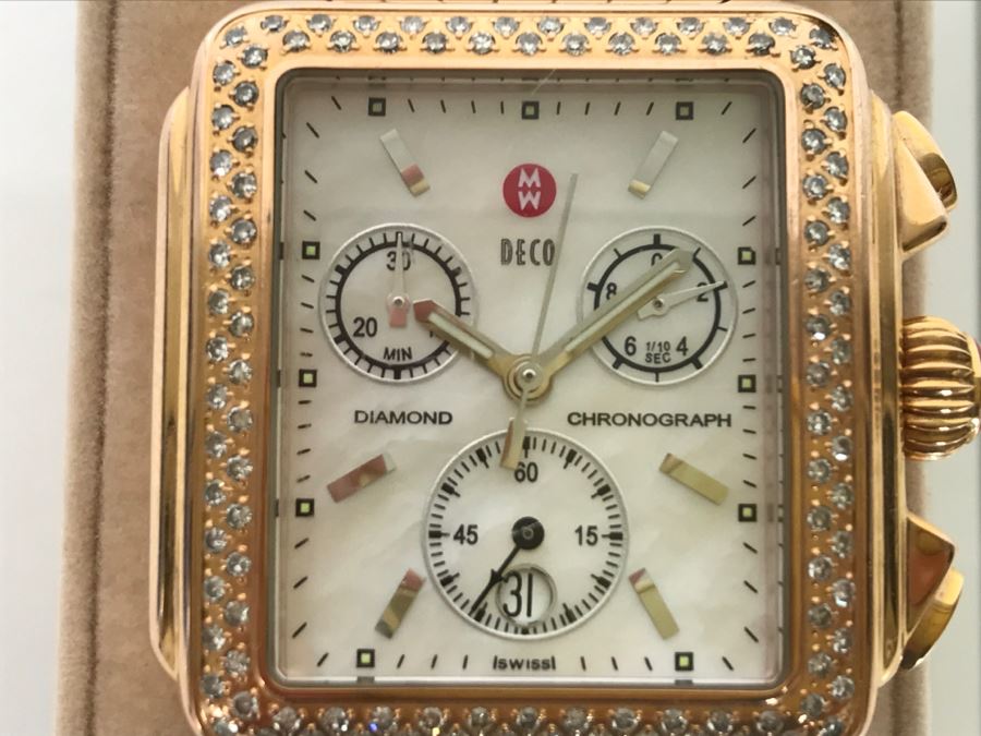 MICHELE Luxury Diamond DECO Chronograph Ladies Watch 71-6000 108 Individually Set White Diamonds 0.6 Carot TW Retails $1,495 [Photo 5]