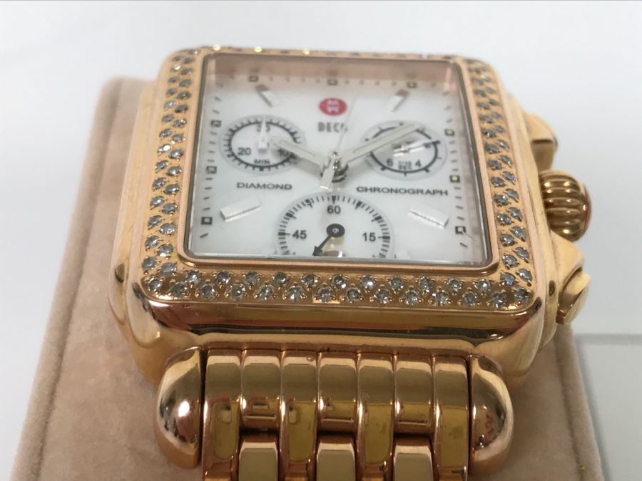 MICHELE Luxury Diamond DECO Chronograph Ladies Watch 71-6000 108 Individually Set White Diamonds 0.6 Carot TW Retails $1,495 [Photo 6]