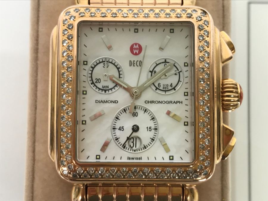 MICHELE Luxury Diamond DECO Chronograph Ladies Watch 71-6000 108 Individually Set White Diamonds 0.6 Carot TW Retails $1,495 [Photo 4]