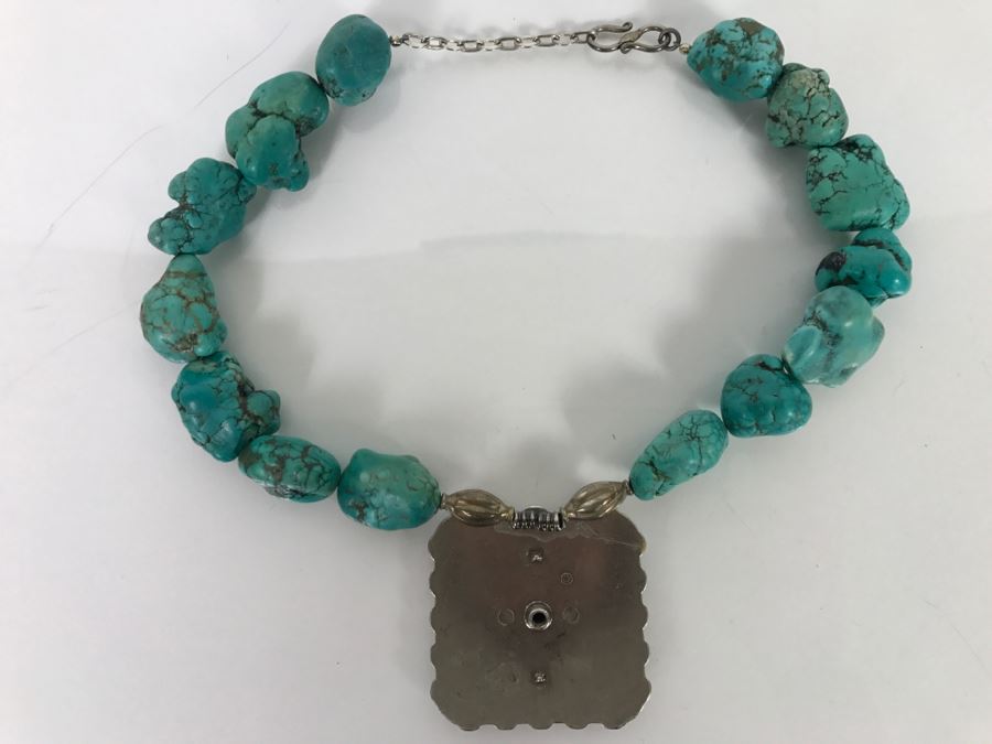 Silver Tone Cross Pendant And Turquoise Chain 220g [Photo 6]