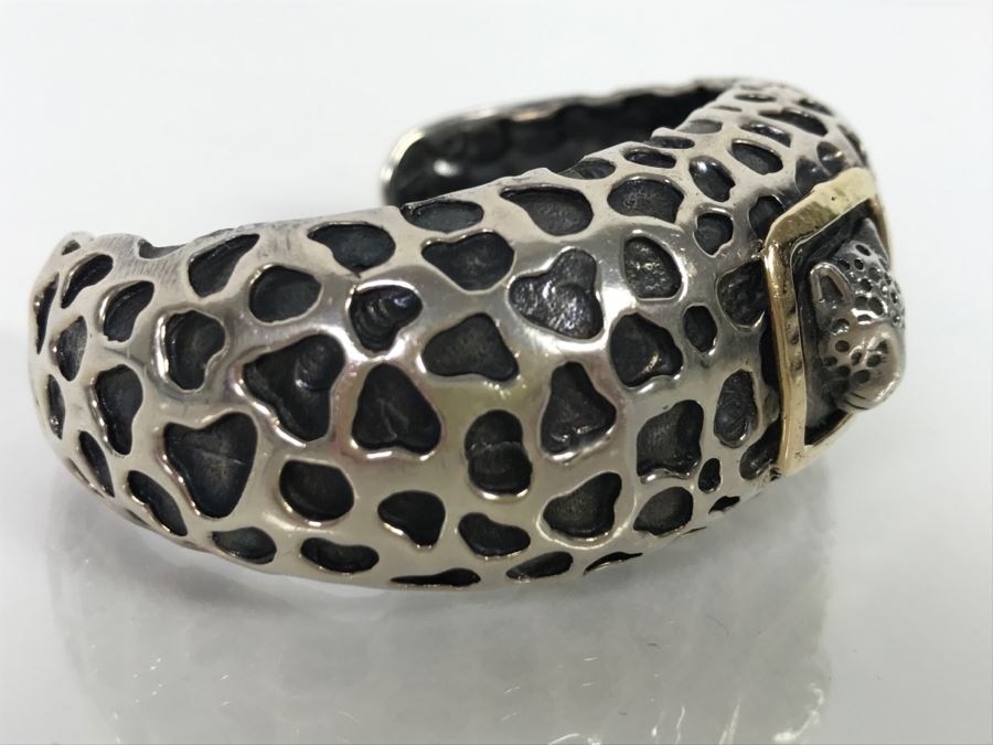 14K Gold And Sterling Silver Panther Bracelt DLM 85.5g [Photo 6]