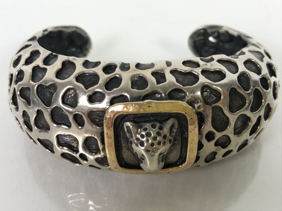 14K Gold And Sterling Silver Panther Bracelt DLM 85.5g [Photo 3]
