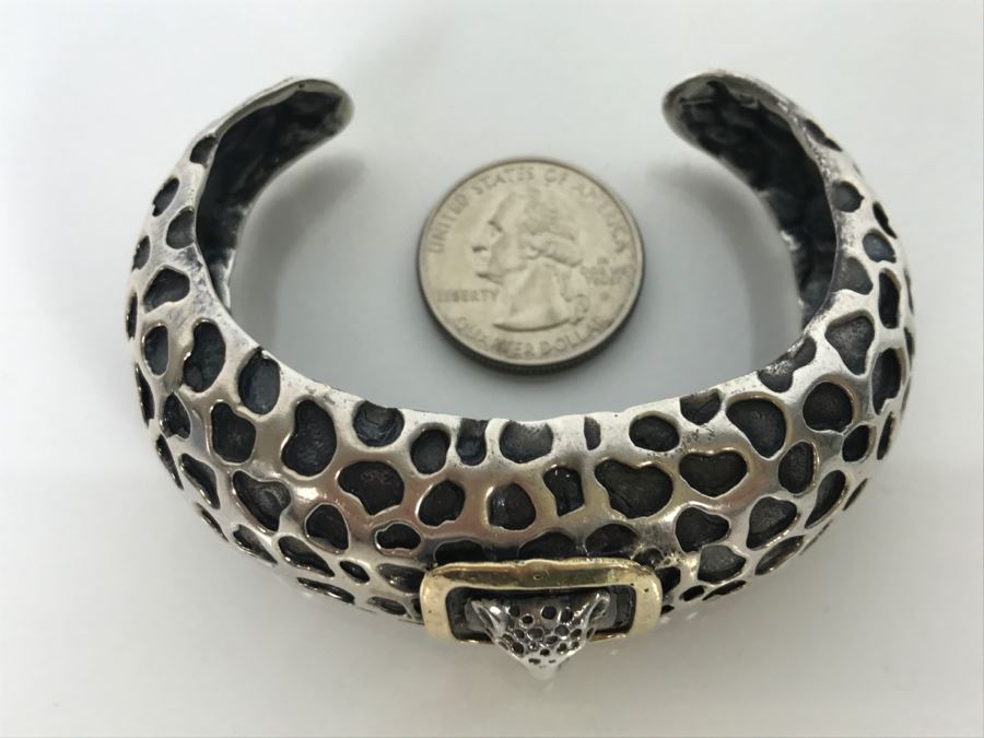 14K Gold And Sterling Silver Panther Bracelt DLM 85.5g [Photo 4]
