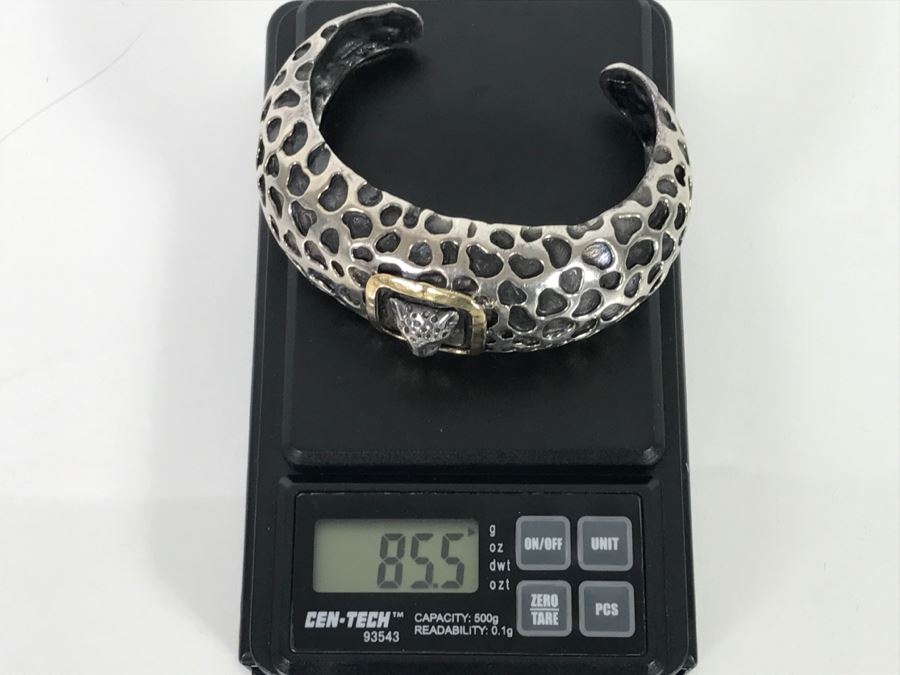 14K Gold And Sterling Silver Panther Bracelt DLM 85.5g [Photo 11]