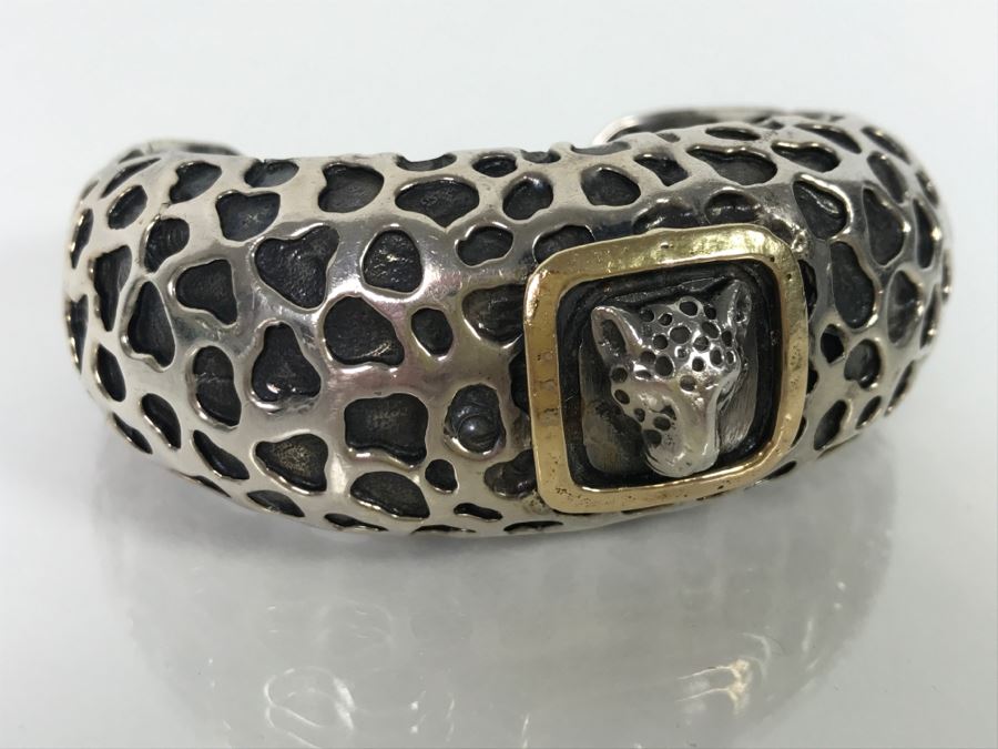 14K Gold And Sterling Silver Panther Bracelt DLM 85.5g [Photo 5]