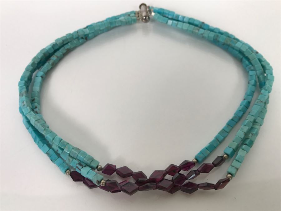 Sterling Silver And Turquoise Bead Necklace [Photo 4]