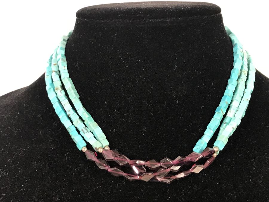 Sterling Silver And Turquoise Bead Necklace [Photo 2]