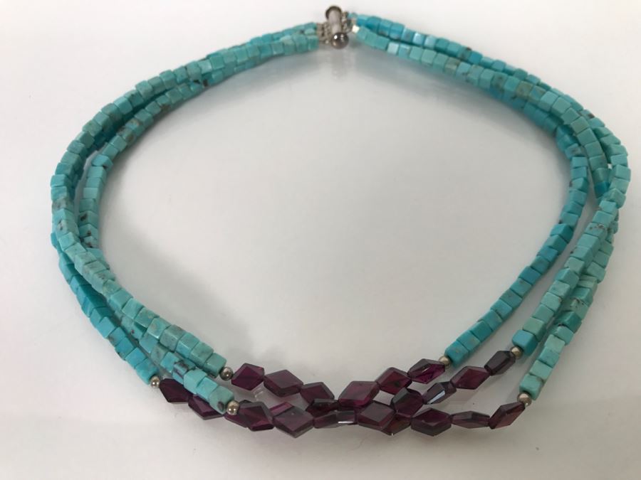 Sterling Silver And Turquoise Bead Necklace [Photo 3]