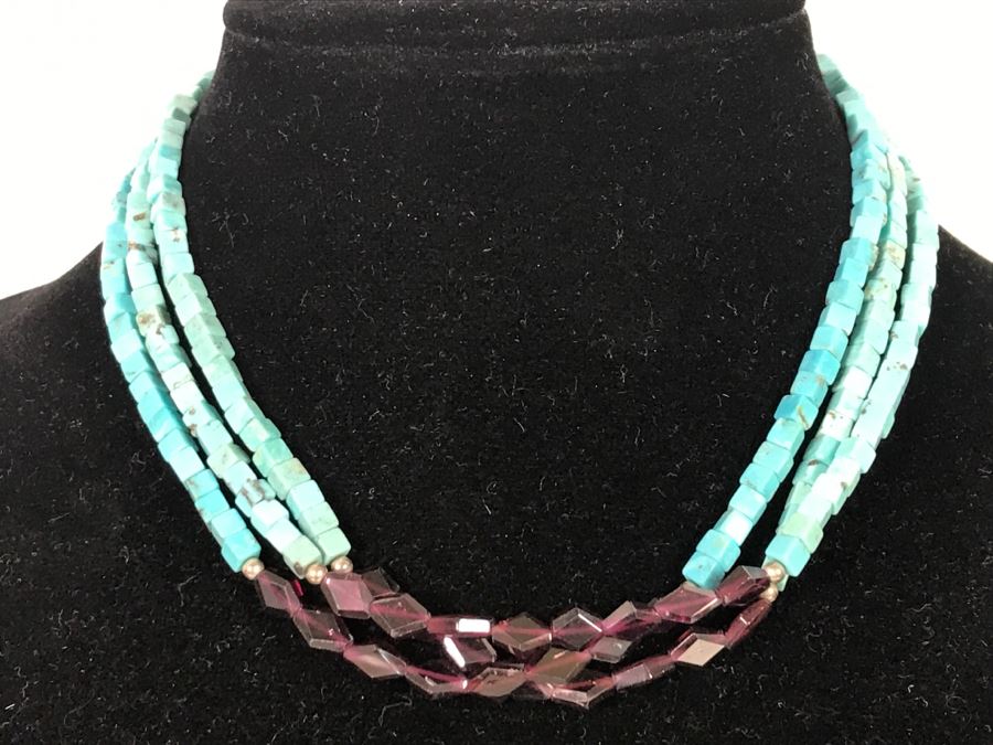Sterling Silver And Turquoise Bead Necklace [Photo 1]