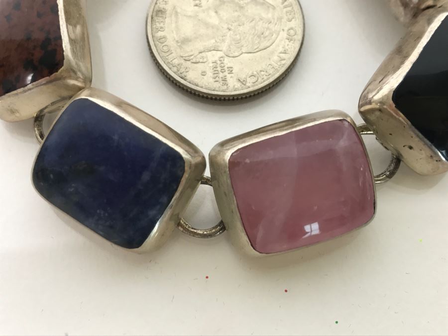 Sterling Silver Pendant And Sterling Silver Bracelet With Multiple Colored Stones 78.7g TW [Photo 11]