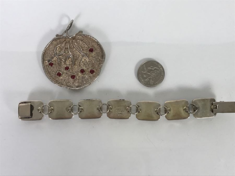 Sterling Silver Pendant And Sterling Silver Bracelet With Multiple Colored Stones 78.7g TW [Photo 13]