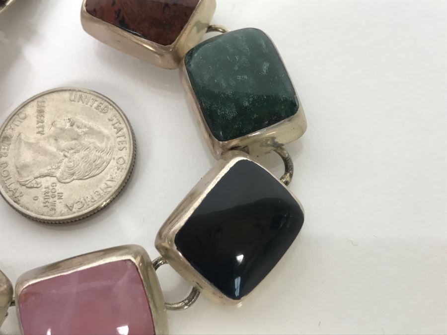 Sterling Silver Pendant And Sterling Silver Bracelet With Multiple Colored Stones 78.7g TW [Photo 16]