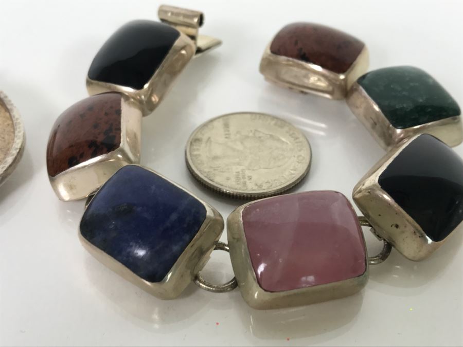 Sterling Silver Pendant And Sterling Silver Bracelet With Multiple Colored Stones 78.7g TW [Photo 9]