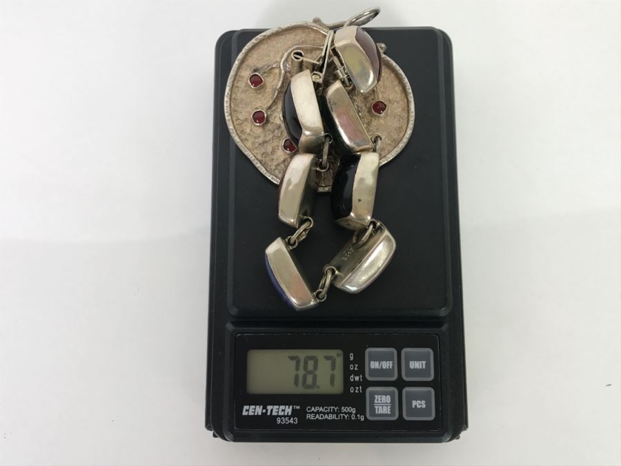 Sterling Silver Pendant And Sterling Silver Bracelet With Multiple Colored Stones 78.7g TW [Photo 15]