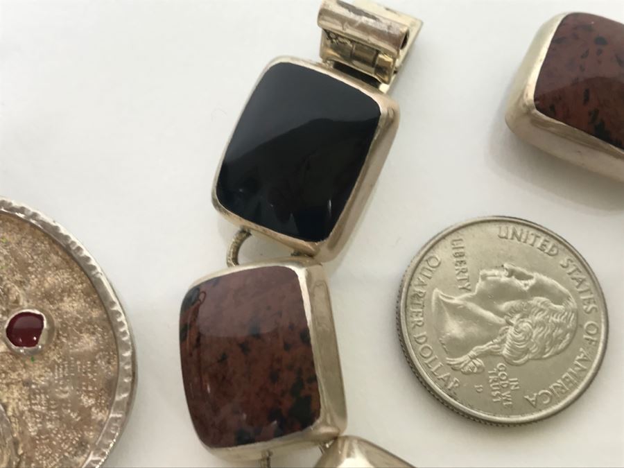 Sterling Silver Pendant And Sterling Silver Bracelet With Multiple Colored Stones 78.7g TW [Photo 10]