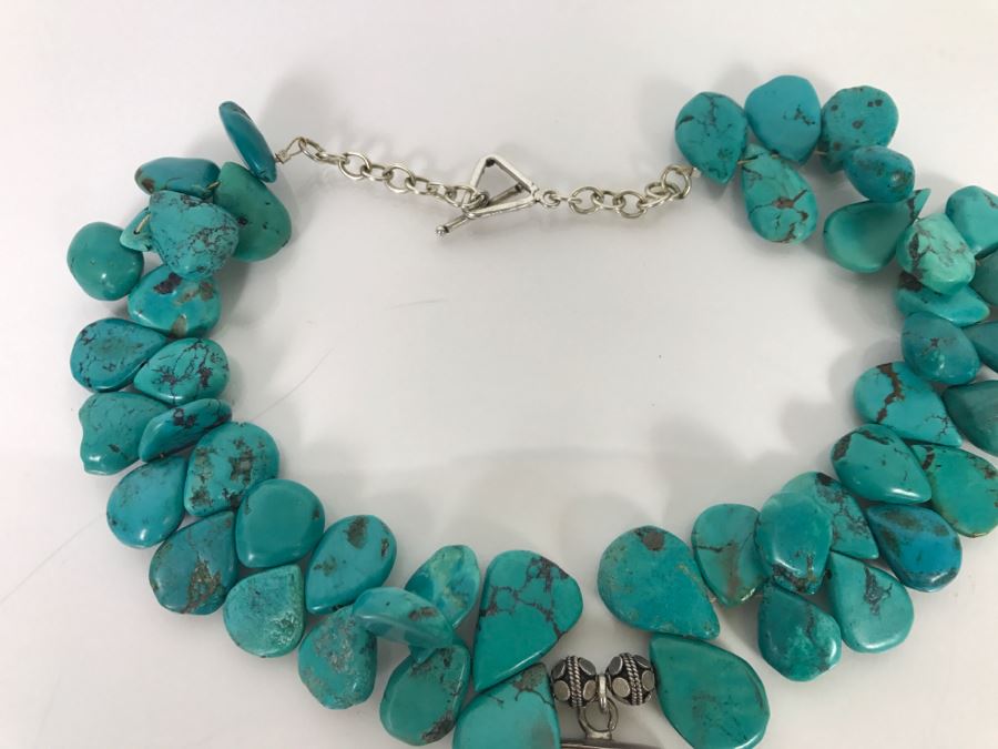 Chunky Turquoise Necklace With Shell Pendant 127g [Photo 10]