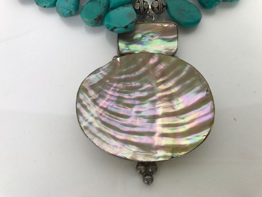 Chunky Turquoise Necklace With Shell Pendant 127g [Photo 8]
