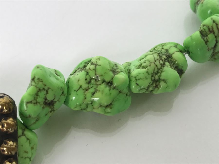 Silverplate Cross Pendant Signed HWG With Lime Green Stone Necklace [Photo 7]