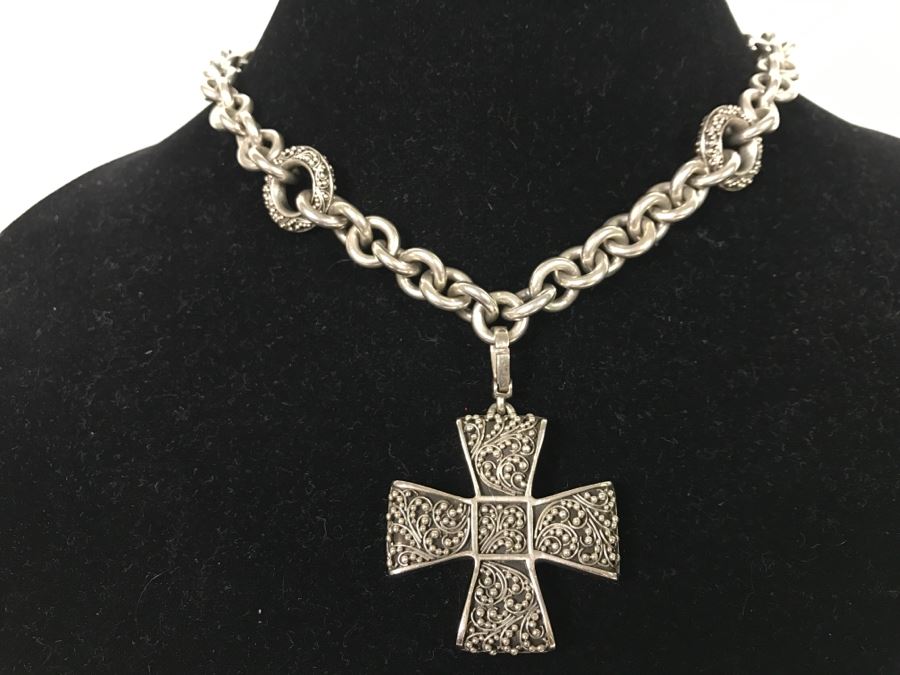 Chunky LOIS HILL Sterling Silver Necklace With Pendant 142.3g [Photo 4]