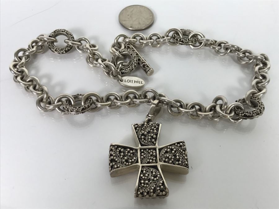 Chunky LOIS HILL Sterling Silver Necklace With Pendant 142.3g [Photo 6]